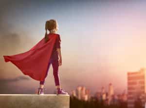 superhero girl on building